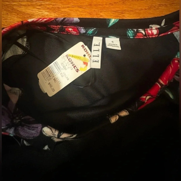 ELLE women's Long Sleeve black floral balloon sleeves‎ ruffles Side Slit large - Picture 4 of 4